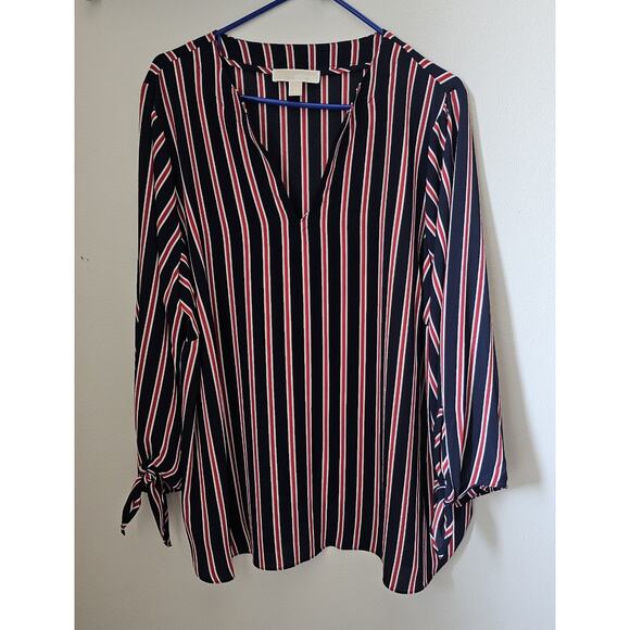 Michael Kors Shirt Womens 2X 22/24 Plus Red White Blue Striped 3/4 Sleeve - Picture 1 of 4
